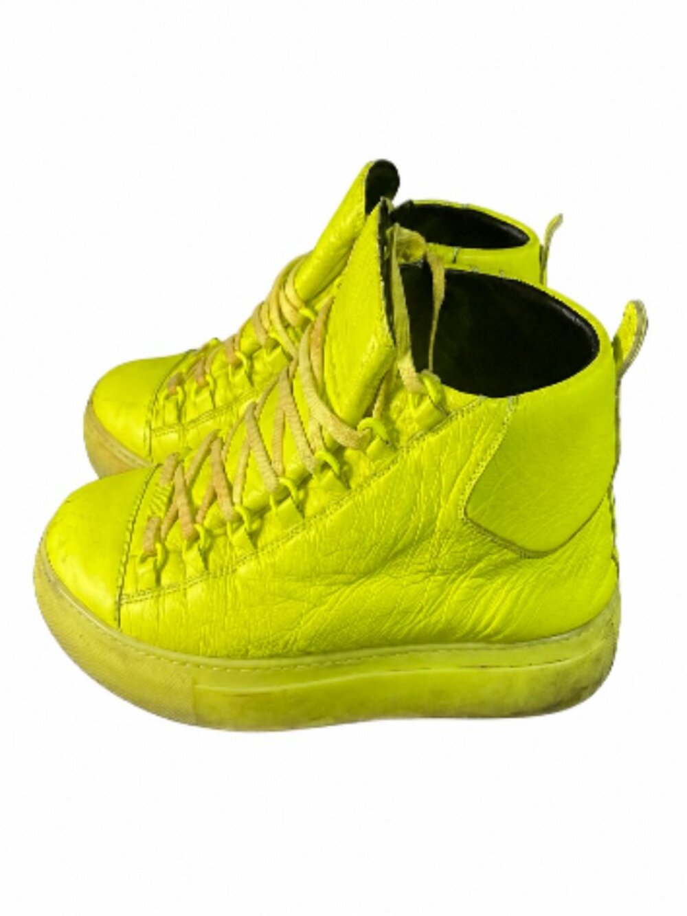 Balenciaga Arena High Top Neon Yellow Leather Sneakers Men’s Size 9.5